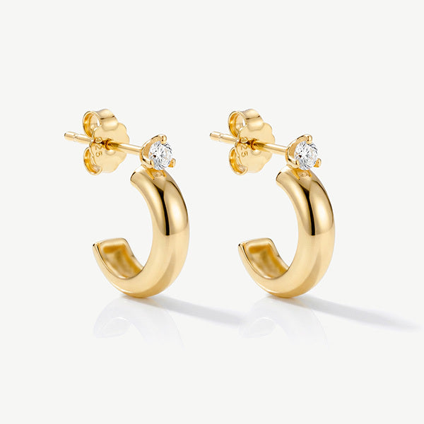 MUCHV gold huggie hoop earrings with cubic zirconia, imported from the UK
