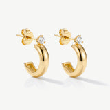 MUCHV gold huggie hoop earrings with cubic zirconia, imported from the UK