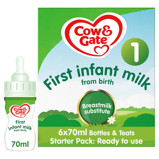 Cow & Gate 1 First Baby Milk Formula Liquid Starter Pack From Birth Ready To Feed 6x70ml