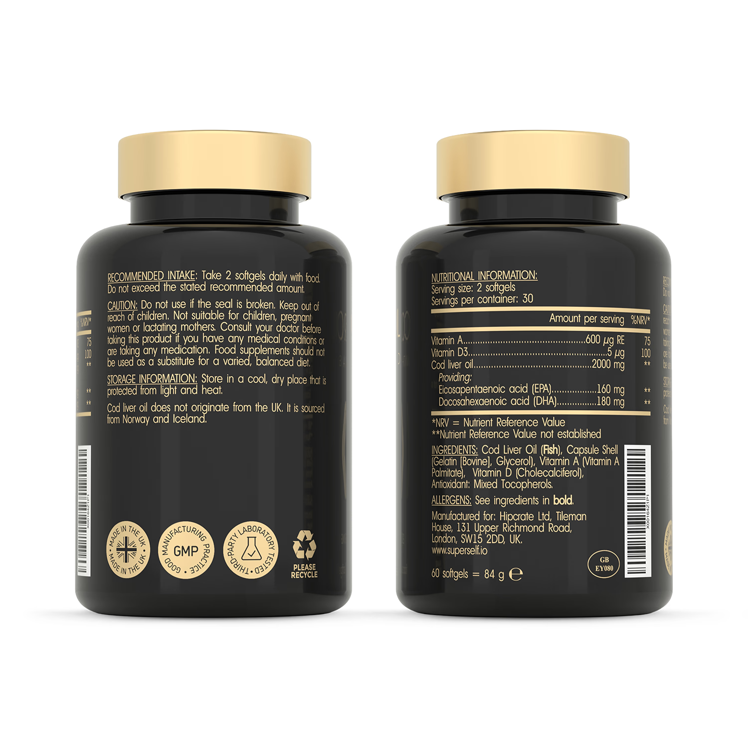 SuperSelf cod liver oil 2000mg 60 softgels - British product