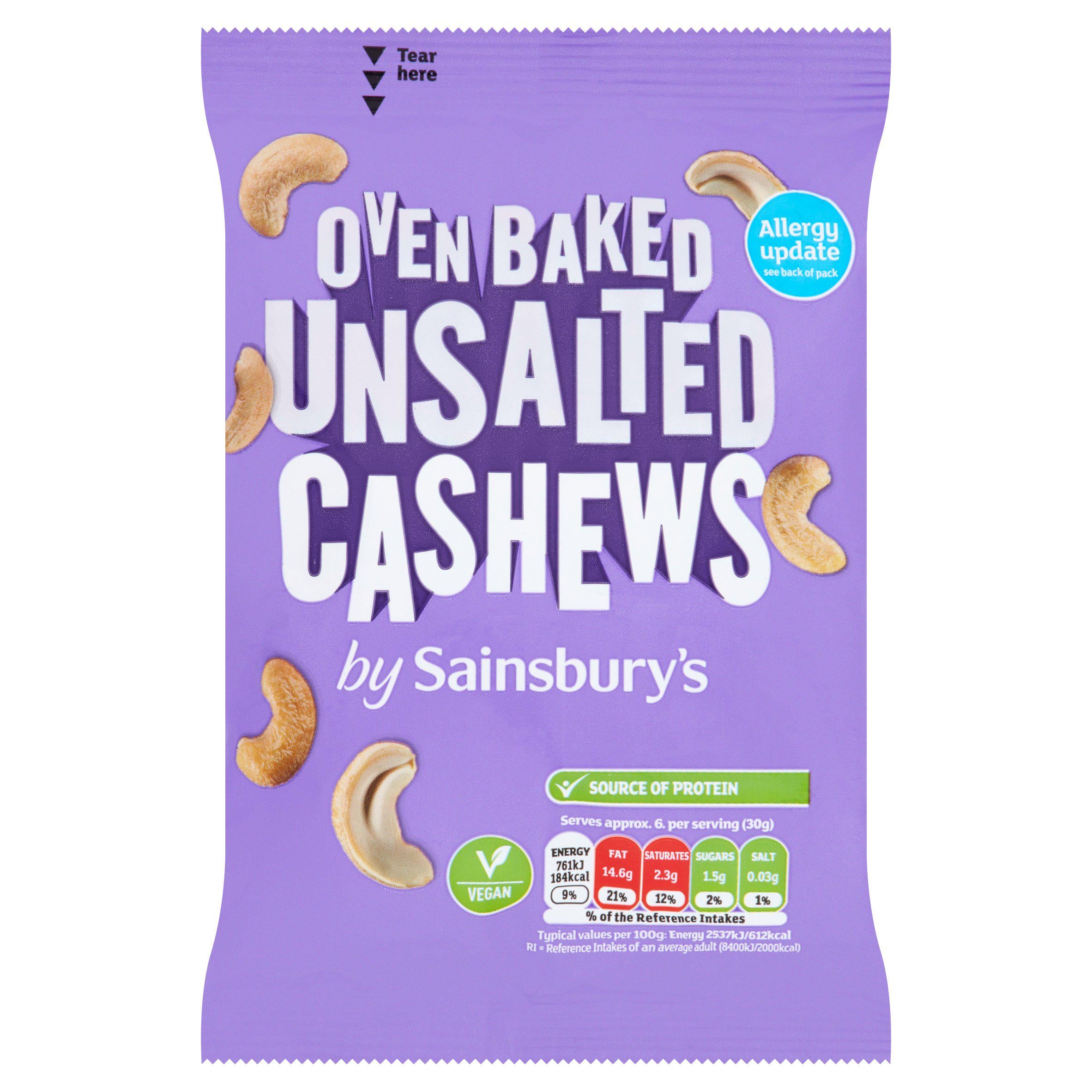 Sainsbury's Oven Baked Unsalted Cashews 200g GOODS Sainsburys   