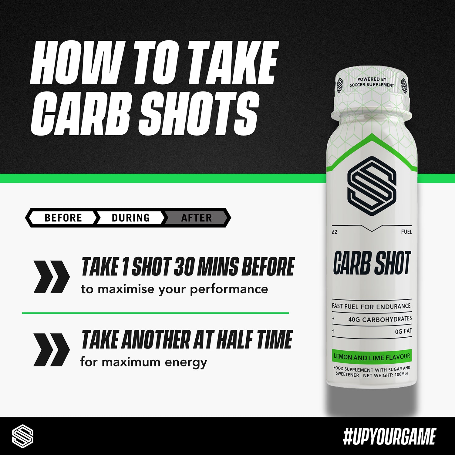 Soccer Supplement Endurance Carb Shots lemon and lime flavour 100ml 12 pack (British brand)