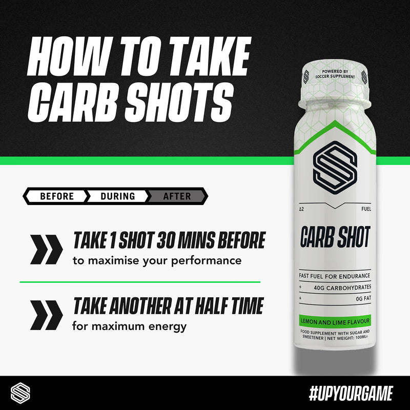 Soccer Supplement Endurance Carb Shots lemon and lime flavour 100ml 12 pack (British brand)