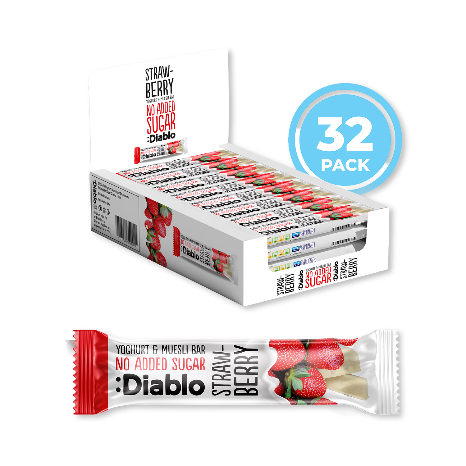 Diablo yoghurt coated strawberry muesli bar pack of 32 (British brand)