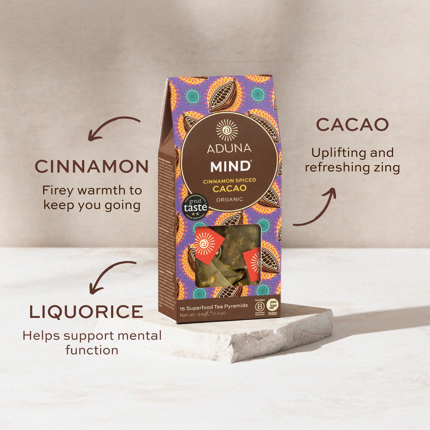 Aduna Mind Cacao Tea 15 tea bags (British brand)