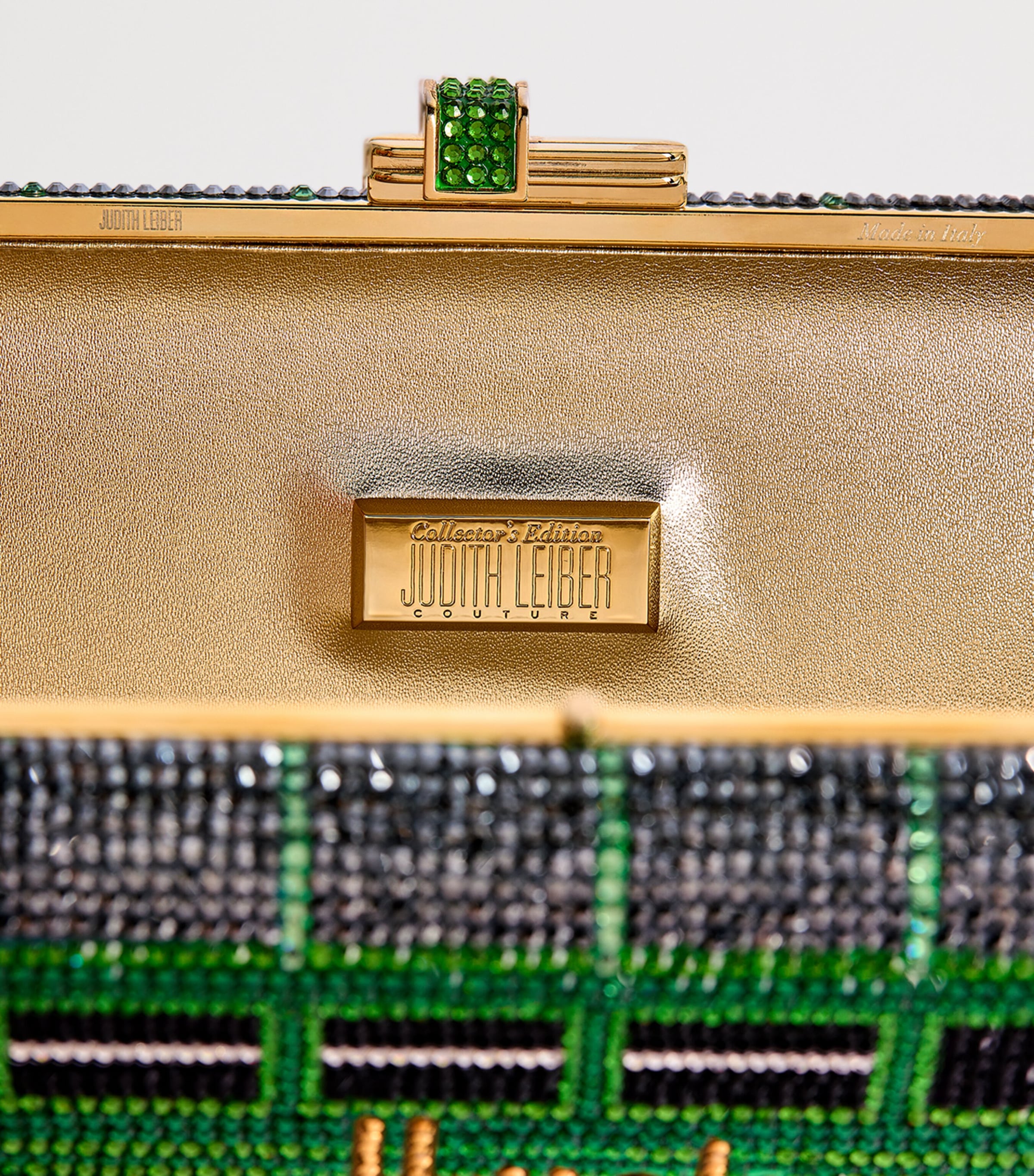 Judith Leiber Slim Slide clutch bag with crystals, imported from the UK