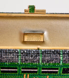 Judith Leiber Slim Slide clutch bag with crystals, imported from the UK