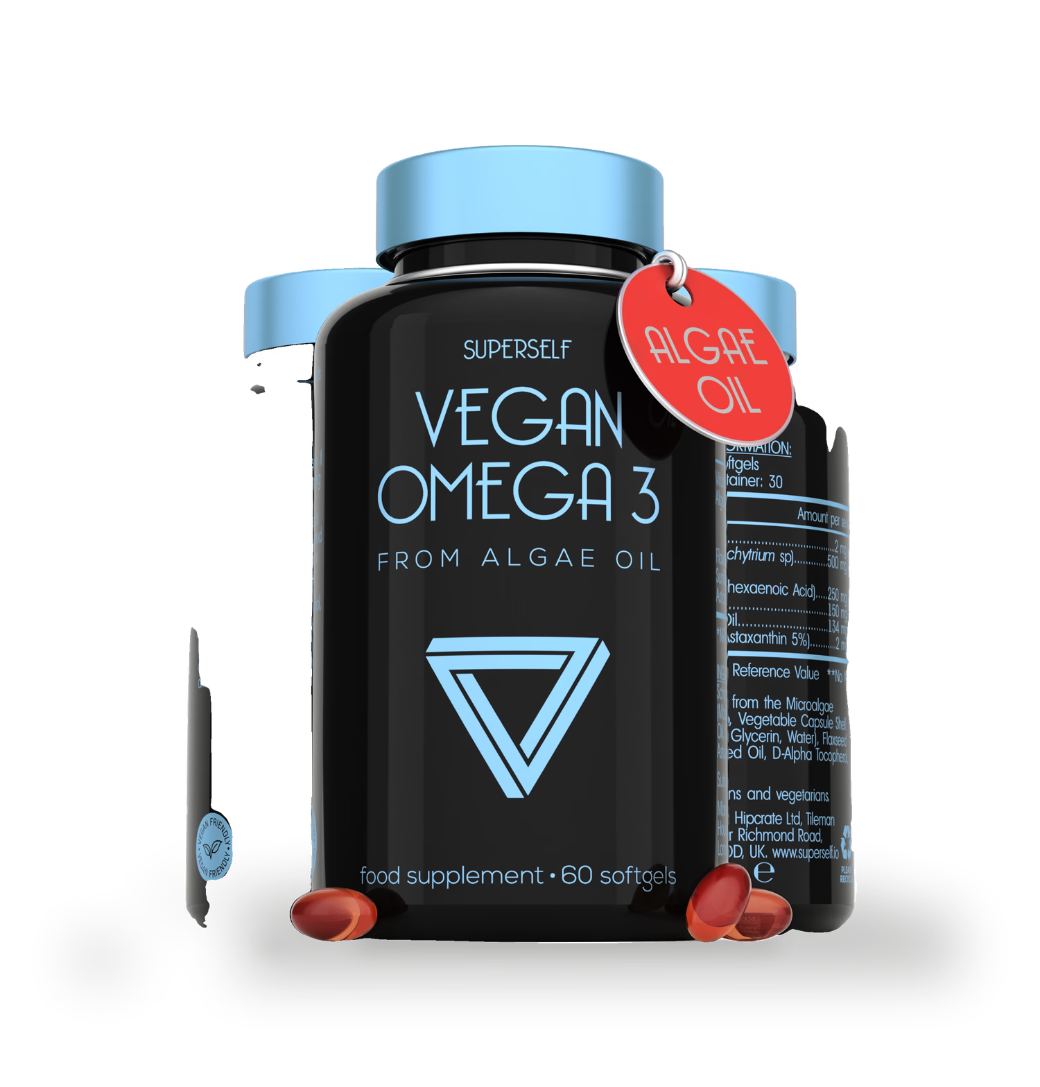 SuperSelf Vegan Omega-3 supplement 60 softgels, imported from the UK