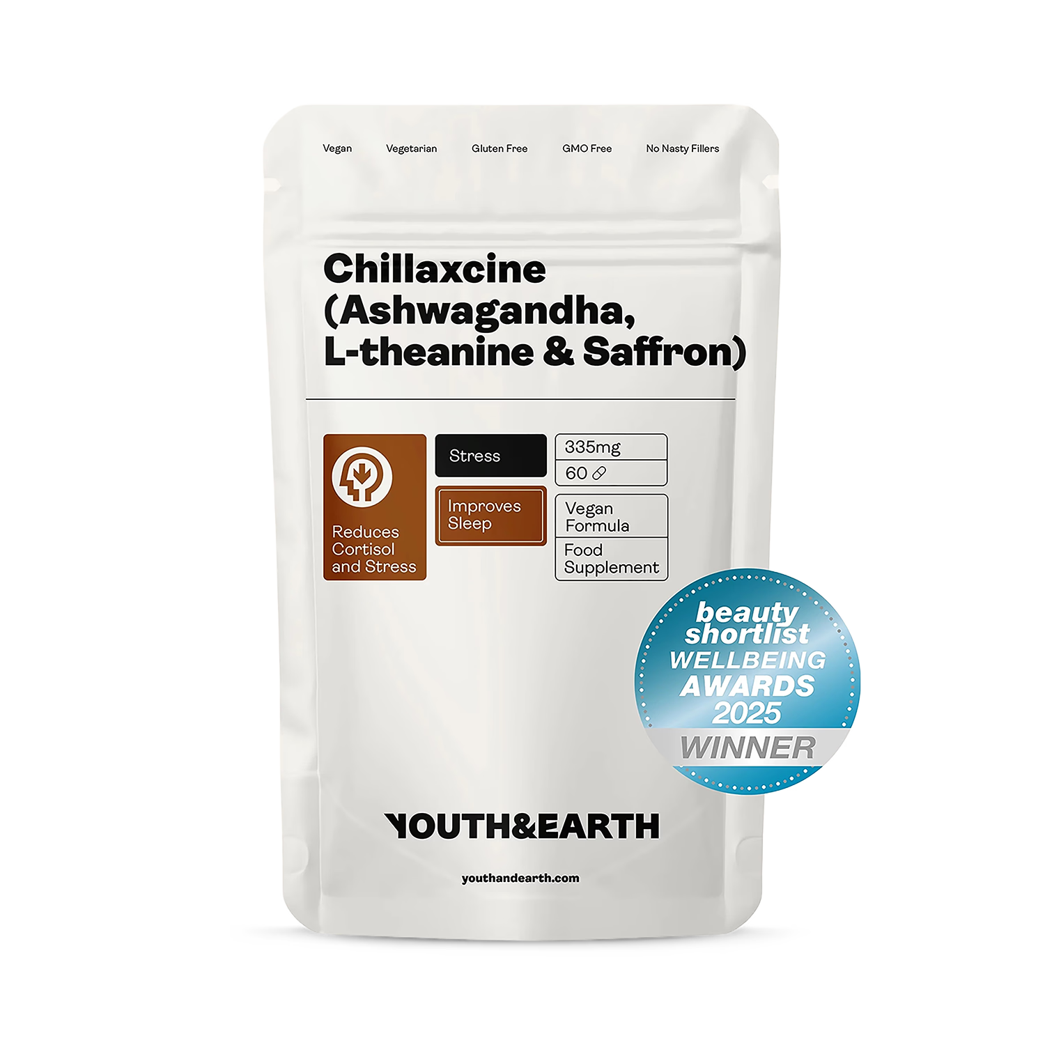 Chillaxcine Ashwagandha L-theanine Saffron 60 capsules, UK version