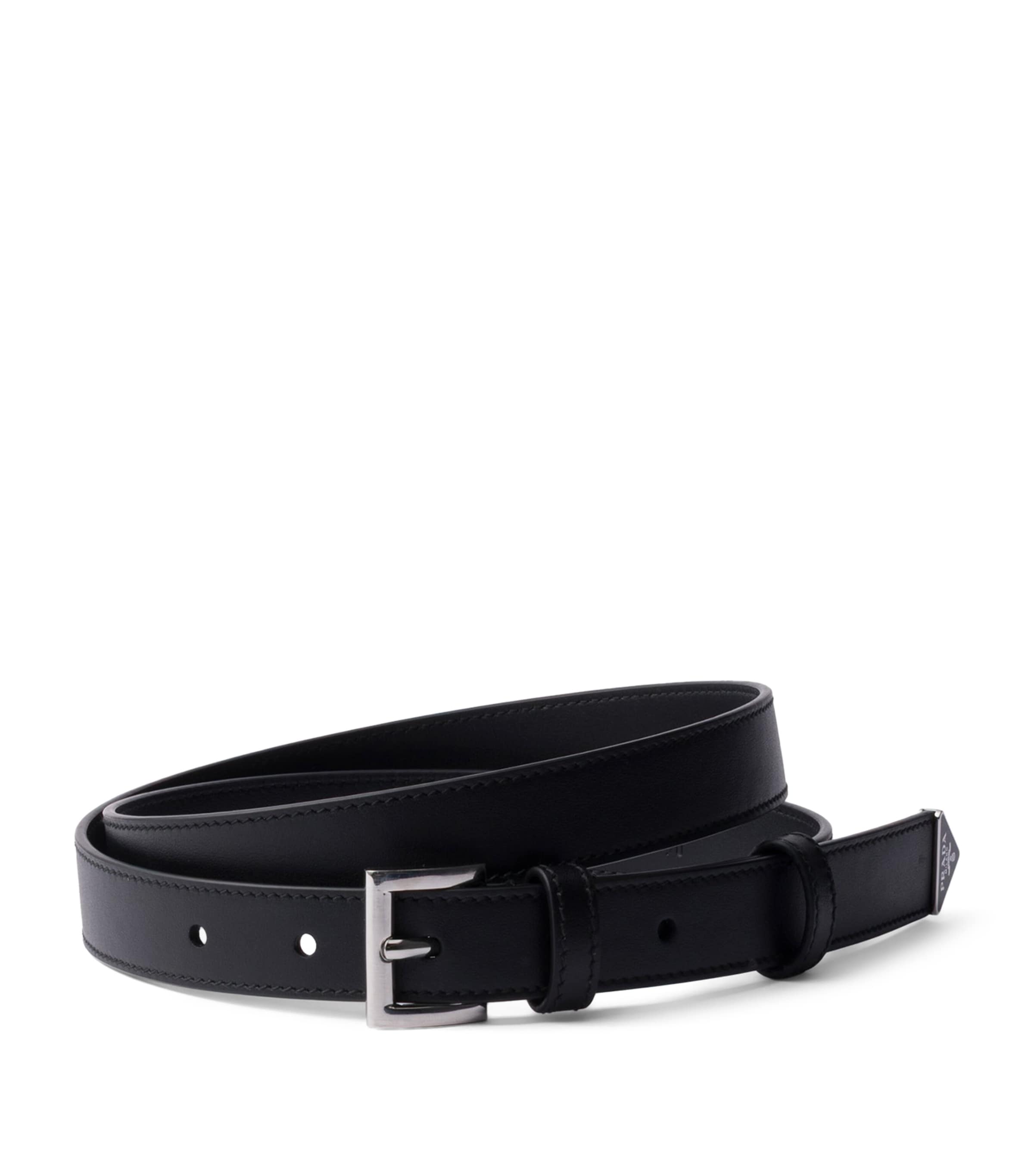 Prada leather belt with Triangle logo, imported from the UK