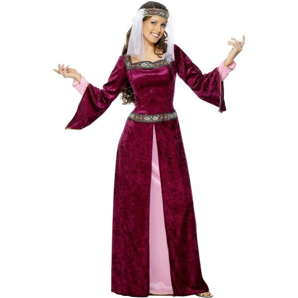 Smiffys Maid Marion burgundy dress and headpiece - British product