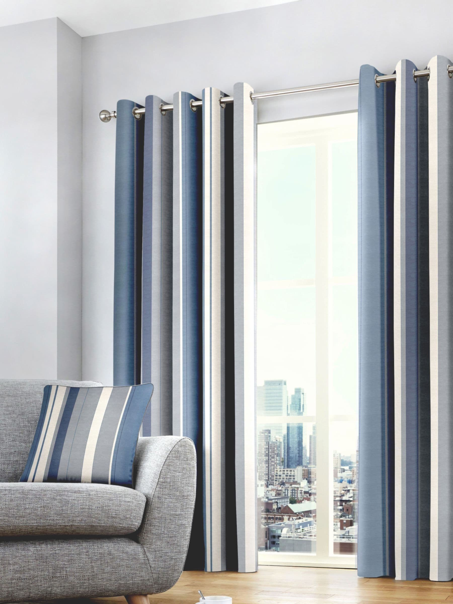 Fusion Blue Whitworth eyelet curtains, 167x137cm (British brand)