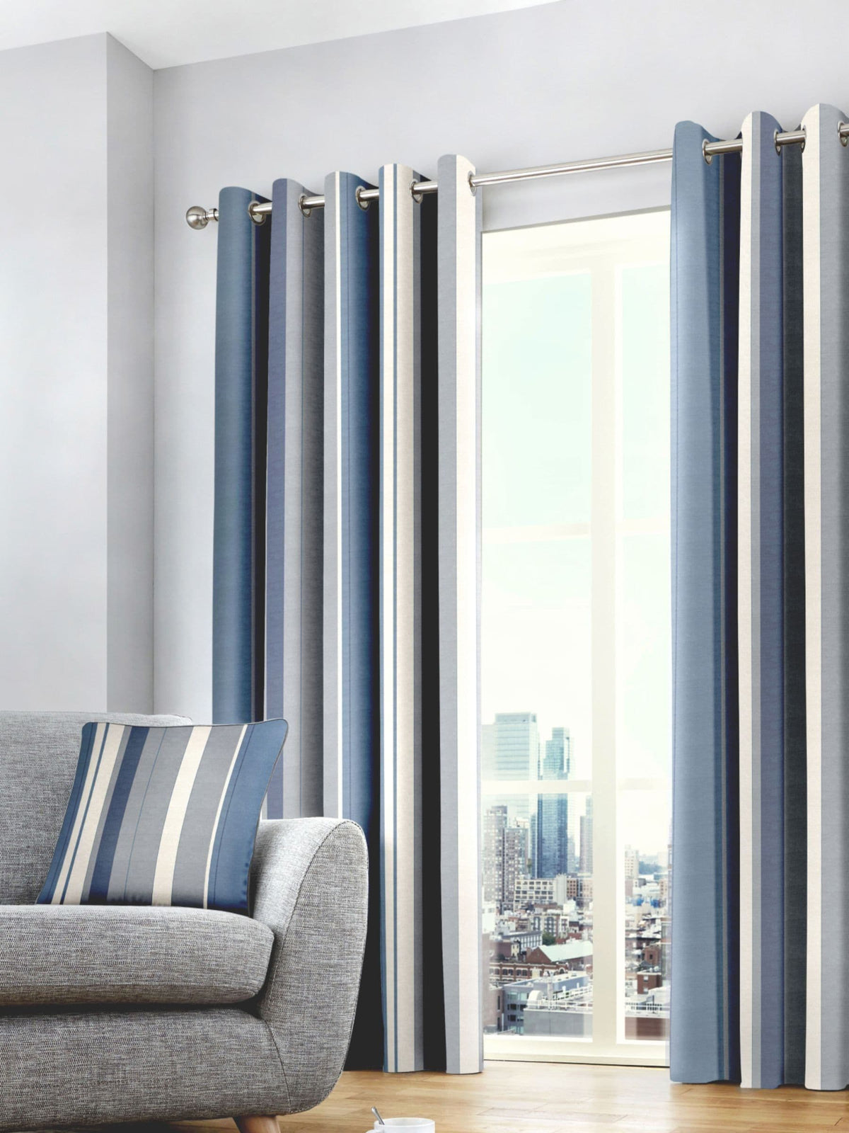 Fusion Blue Whitworth eyelet curtains, 167x137cm (British brand)