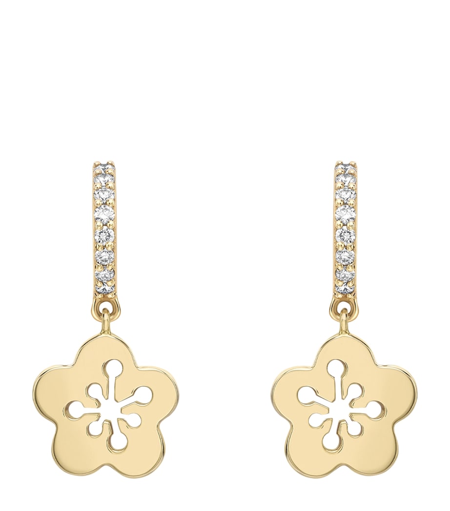 Boodles mini yellow gold and diamond blossom drop earrings, UK version