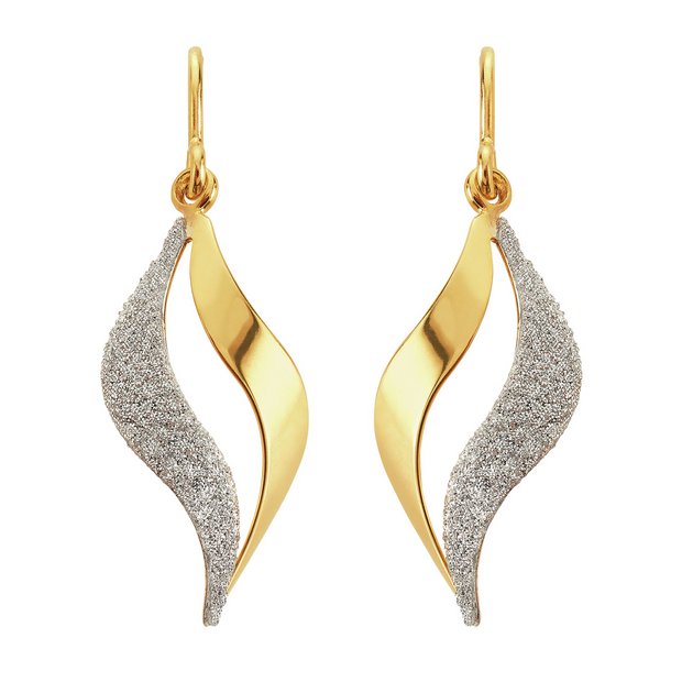 Revere gold-plated silver glitter flame drop earrings 31mm - British product