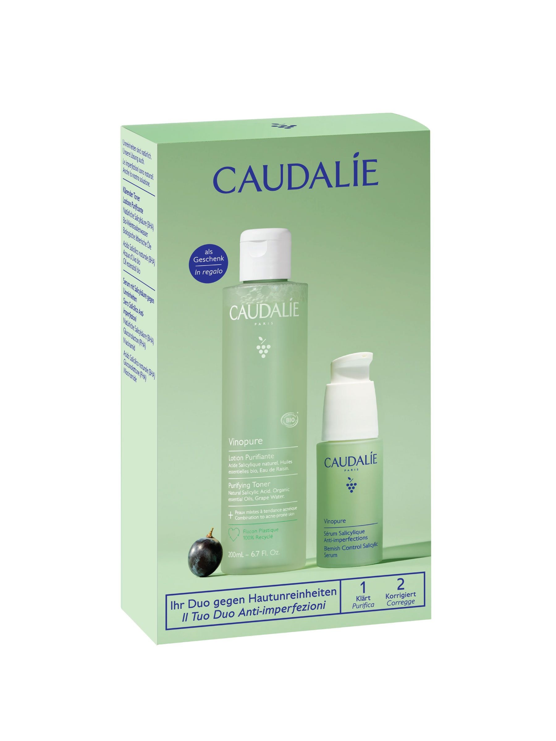 Caudalie Vinopure skincare set toner and serum, imported from the UK