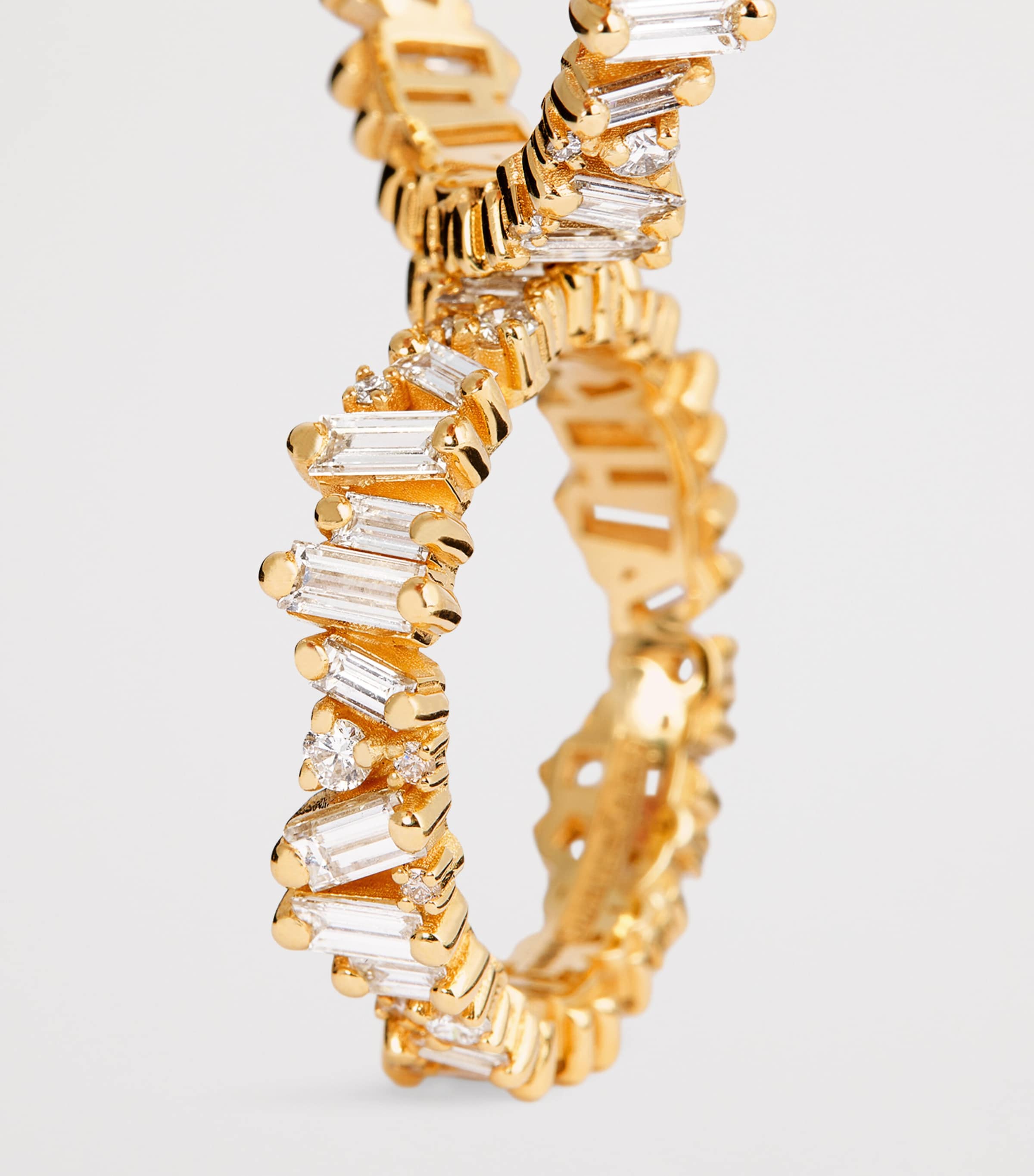 Suzanne Kalan yellow gold and mixed diamond tech ring jackets, size 8.5 (British brand)