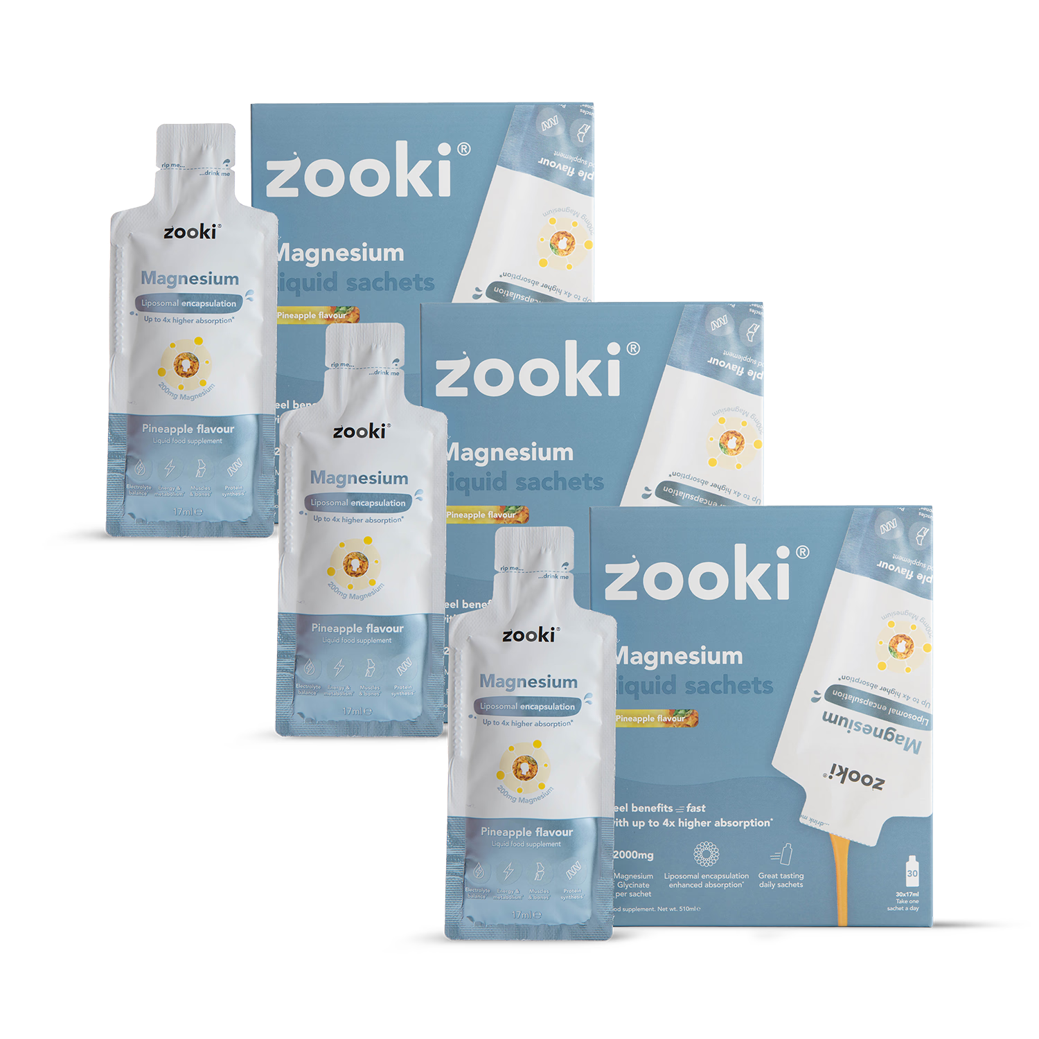 Zooki liposomal magnesium bisglycinate pineapple 90 sachets - British product