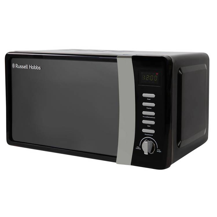 Russell Hobbs 700W 17L black microwave, imported from the UK