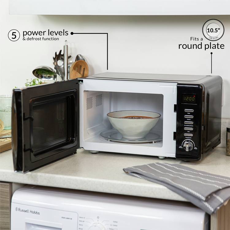 Russell Hobbs 700W 17L black microwave, imported from the UK