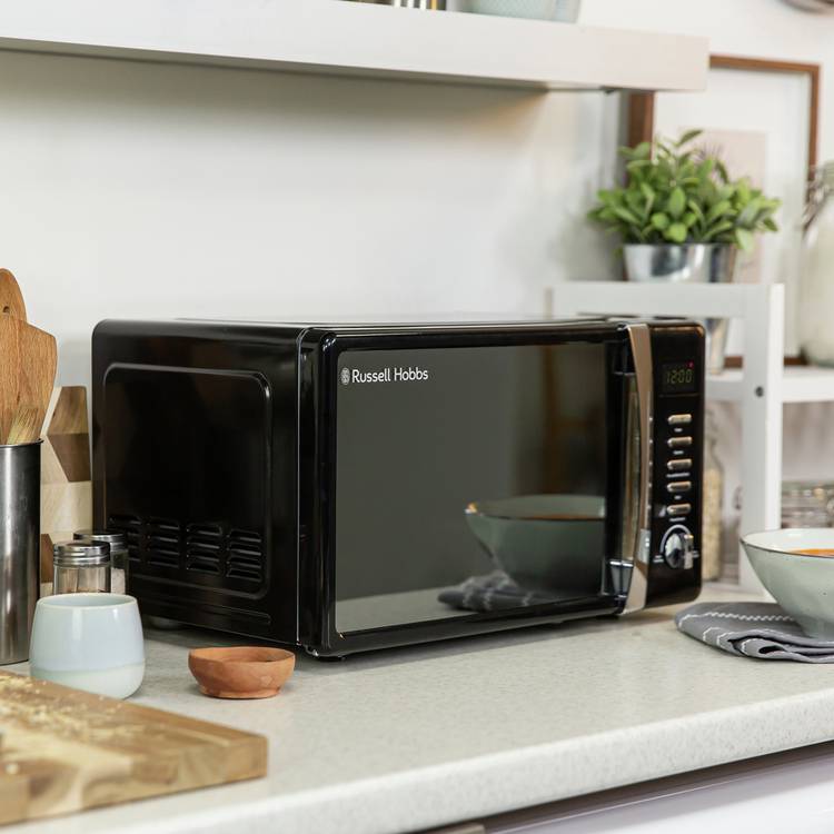 Russell Hobbs 700W 17L black microwave, imported from the UK