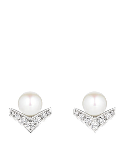 Harrods Chaumet White Gold, Diamond and Pearl Joséphine Aigrette Earrings- Buy online at McGrocer
