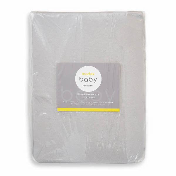 Martex Baby Twin Pack Fitted Sheet Travel Grey