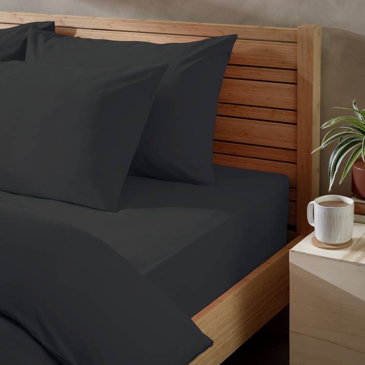 Habitat Washed Plain Charcoal fitted sheet double, imported from the UK
