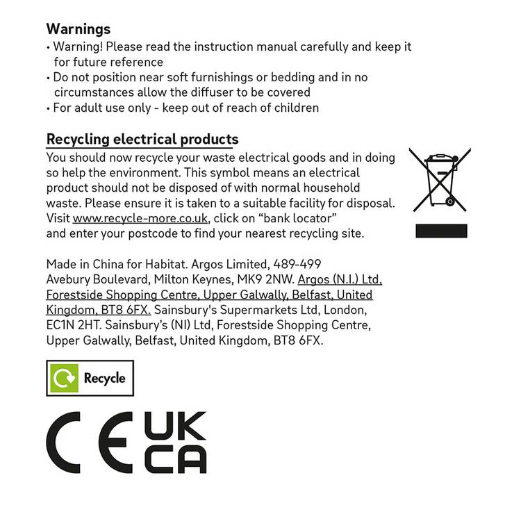 Habitat plug-in ceramic electric diffuser, UK version