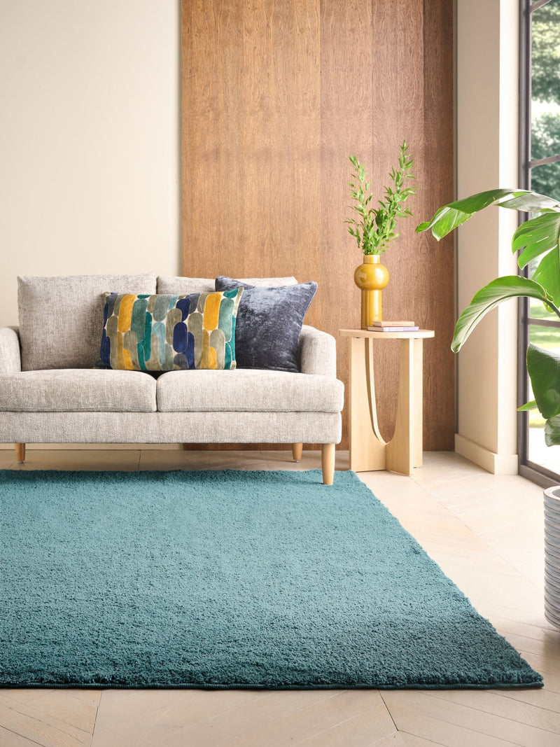Teal Blue Cosy Washable Shaggy Rug