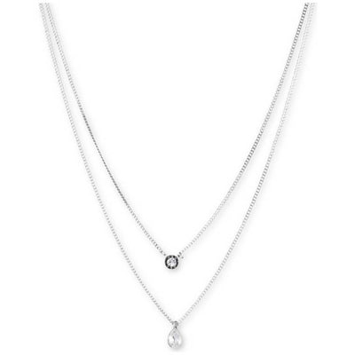 Argos DKNY Silver Tone Crystal Drop Pendant Double Layer Necklace- Buy online at McGrocer