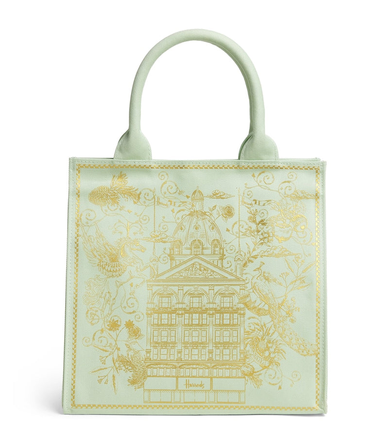 Harrods small gold building shopper bag canvas, UK version