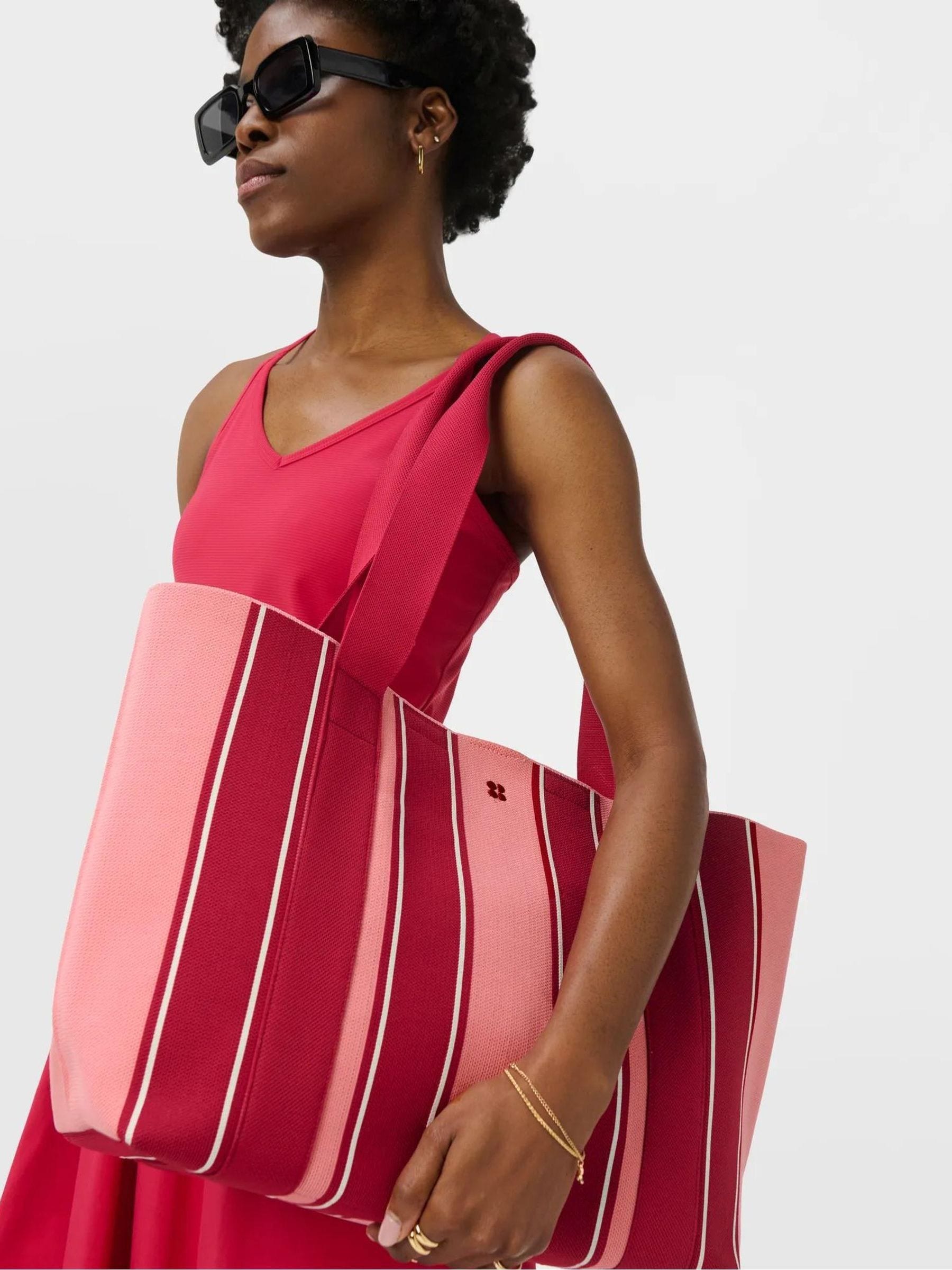 Sweaty Betty pink knitted stripe beach bag - British product