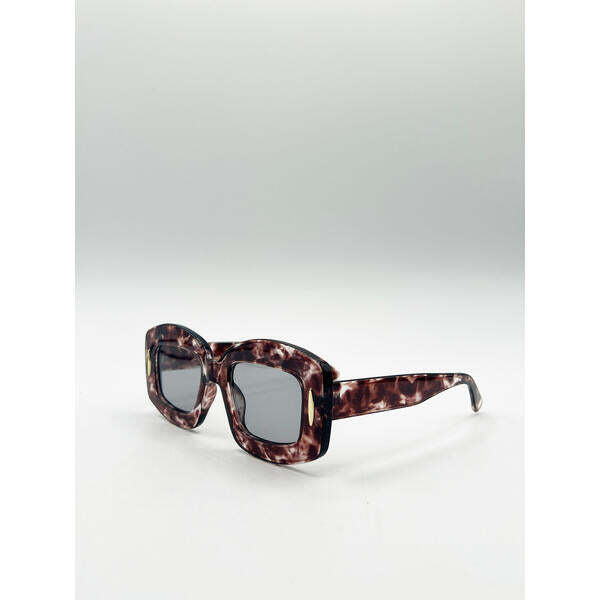 SVNX oversized chunky rectangle sunglasses brown multi, UK version