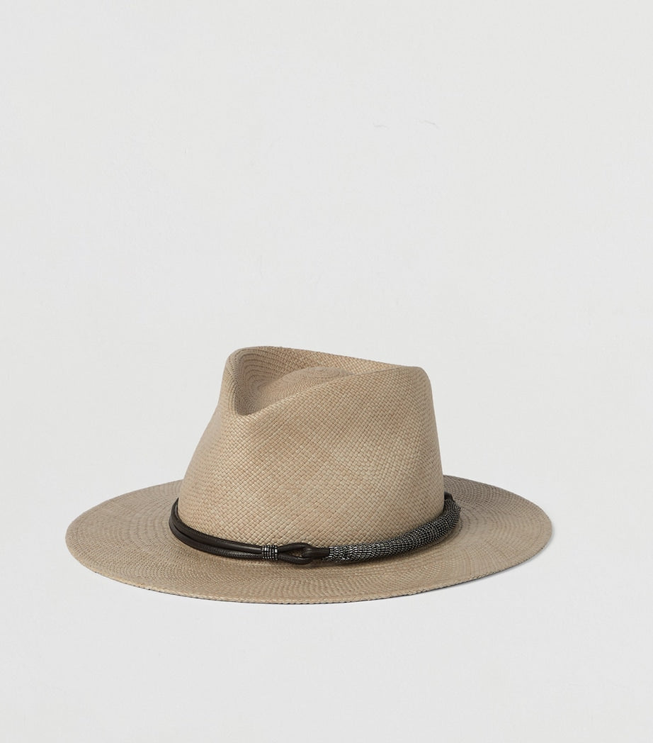 Brunello Cucinelli straw trilby hat with monili beads - British product