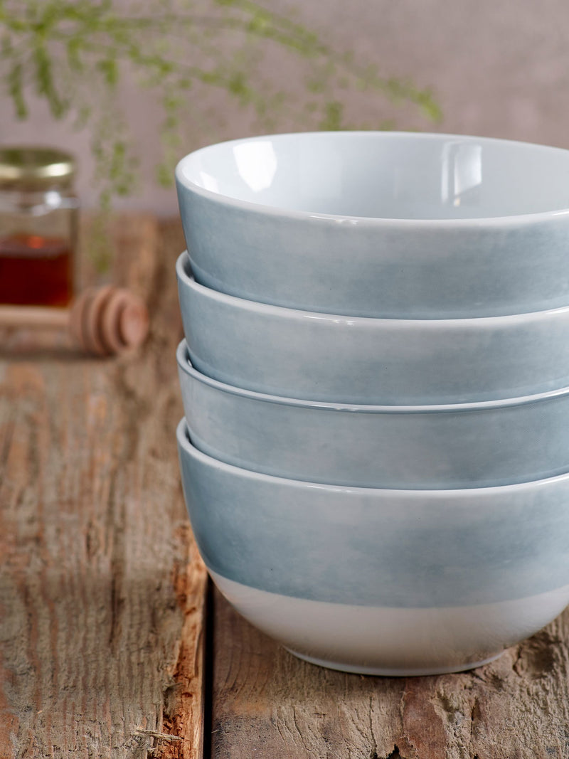 Teal blue Hamish porcelain bowls set of 4, 14cm diameter (British brand)