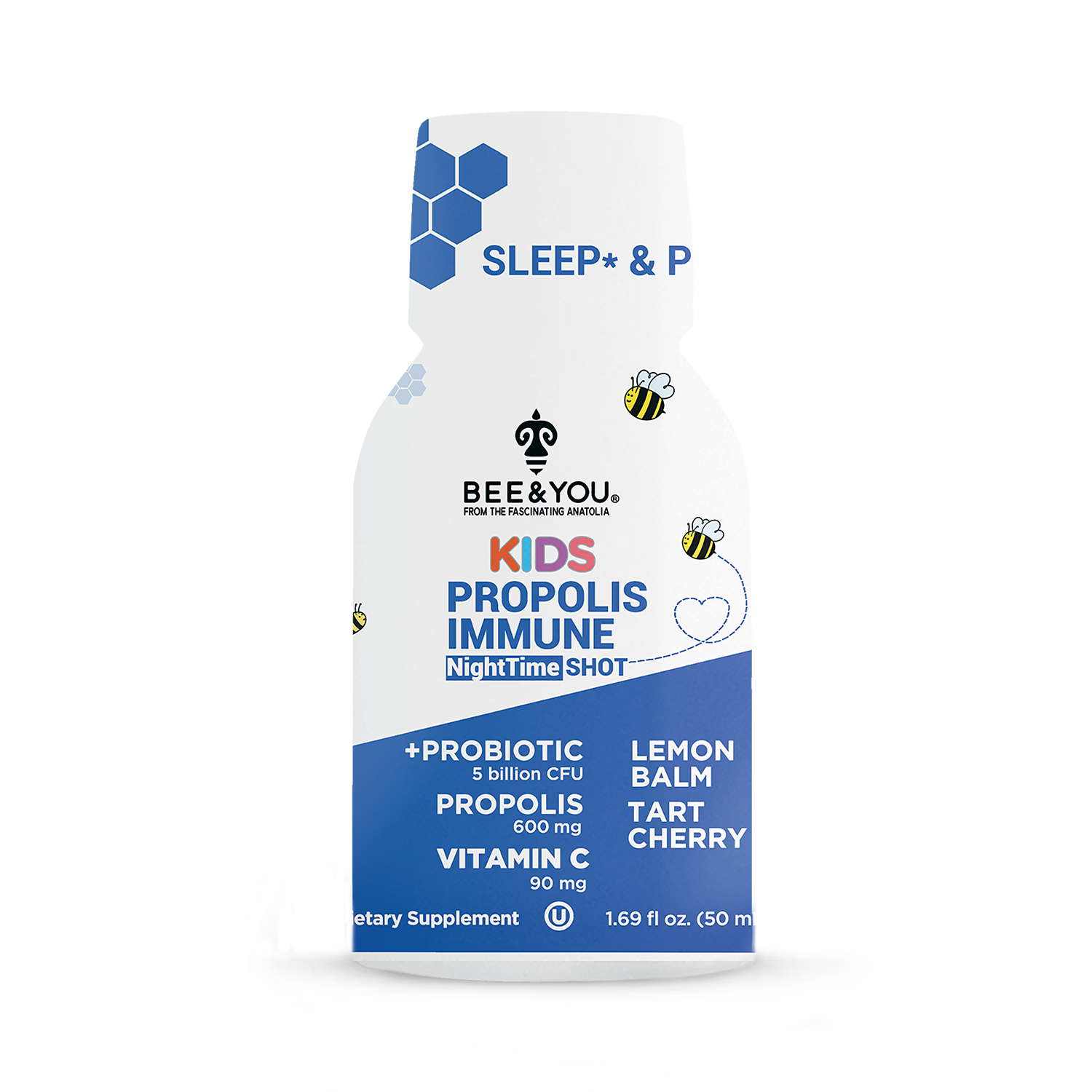 BEE&YOU Kids Propolis Immune NightTime Shot probiotic 50ml 12-pack (British brand)