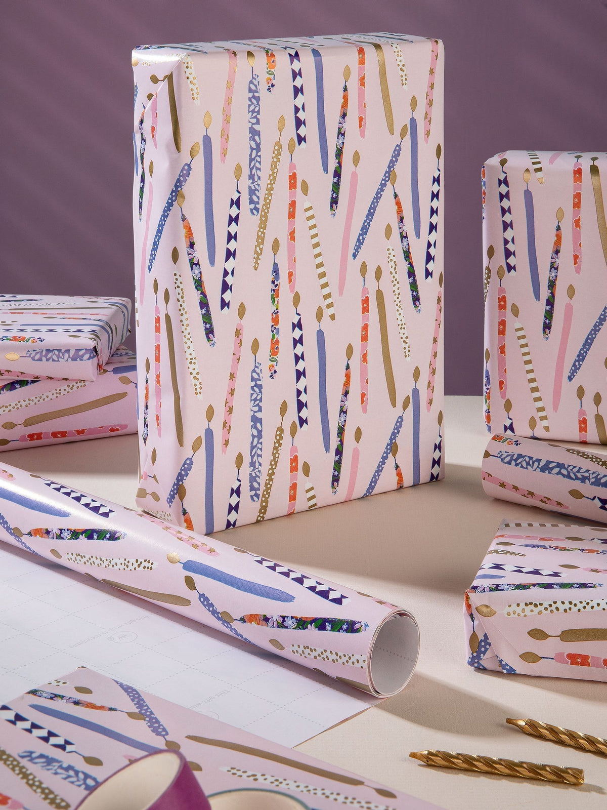Hallmark birthday candles wrapping paper 3 rolls 2m each (British brand)