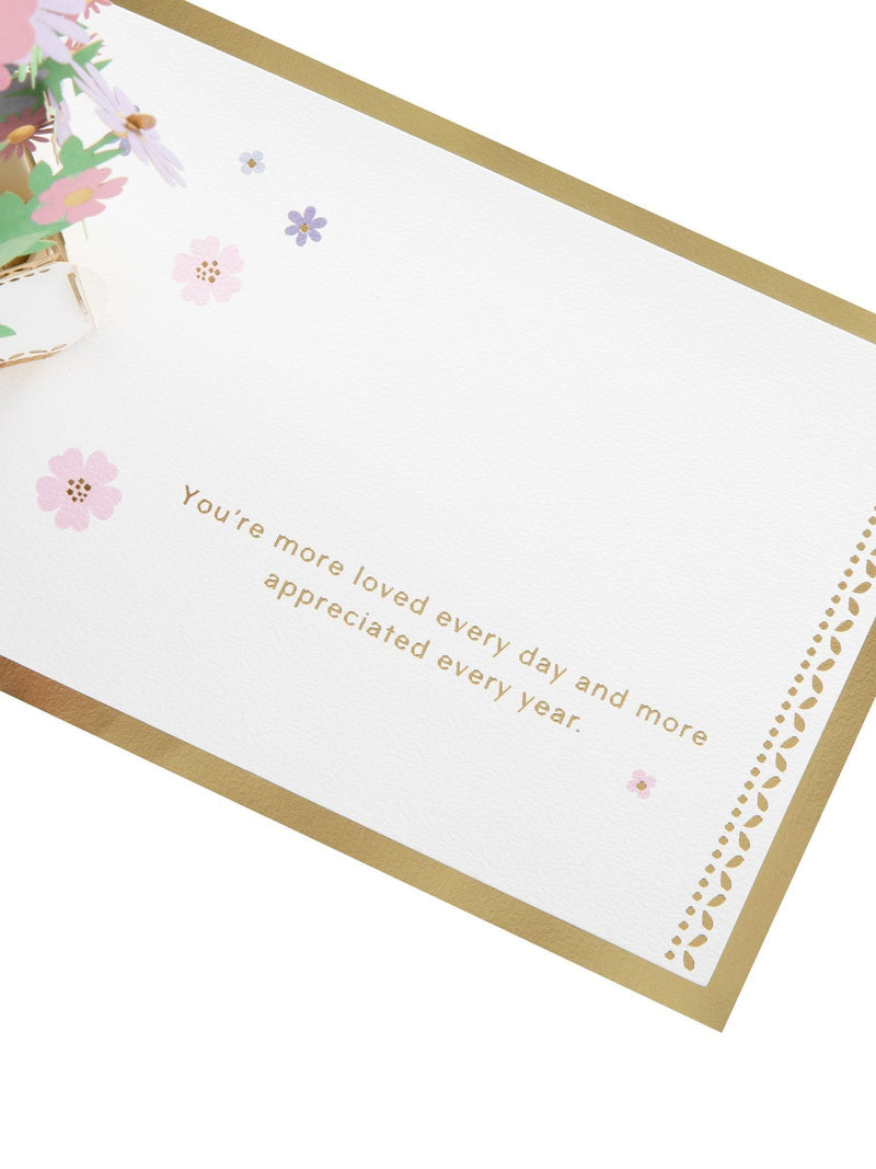 Hallmark pop-up card pink flowers in vase - British product