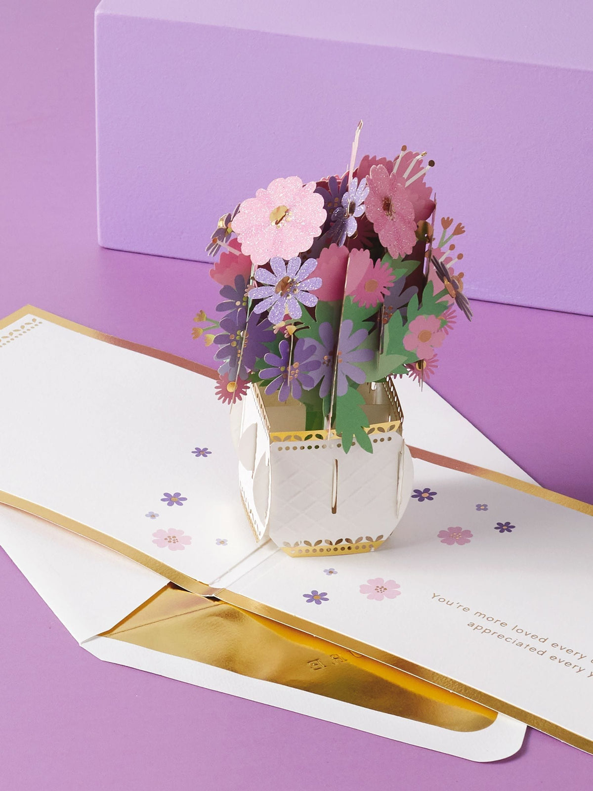Hallmark pop-up card pink flowers in vase - British product