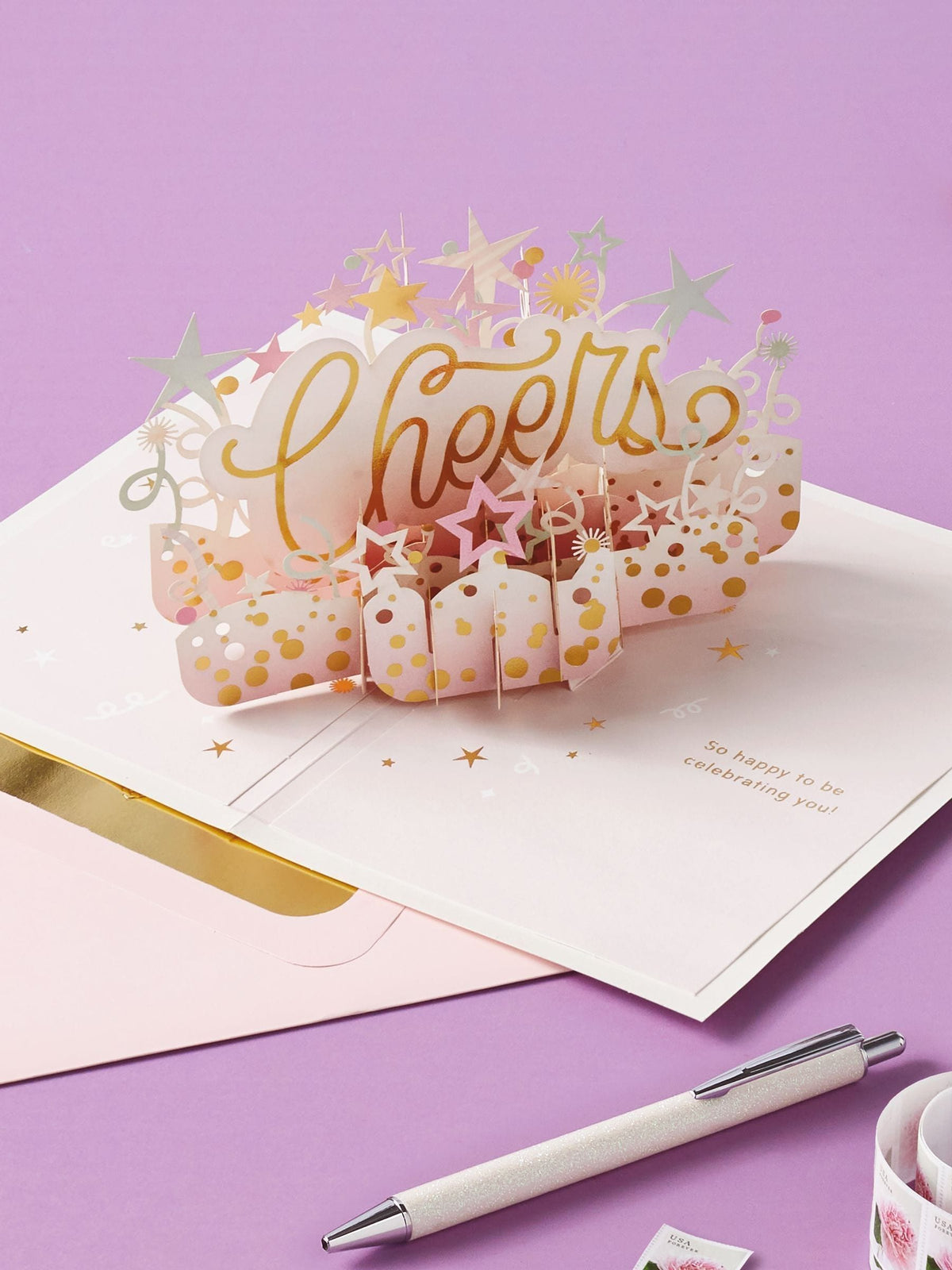 Hallmark 3D pop-up birthday card with stars and streamers, UK version