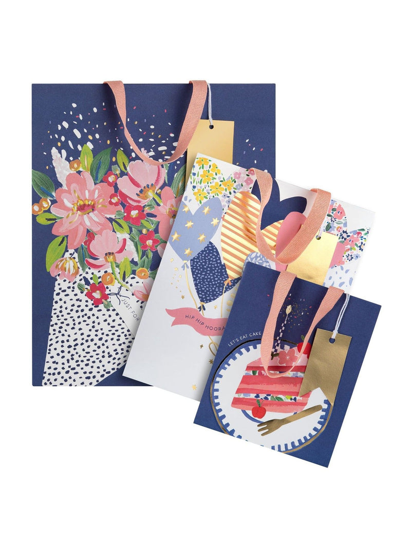 Hallmark set of 3 blue illustrated gift bags, imported from the UK
