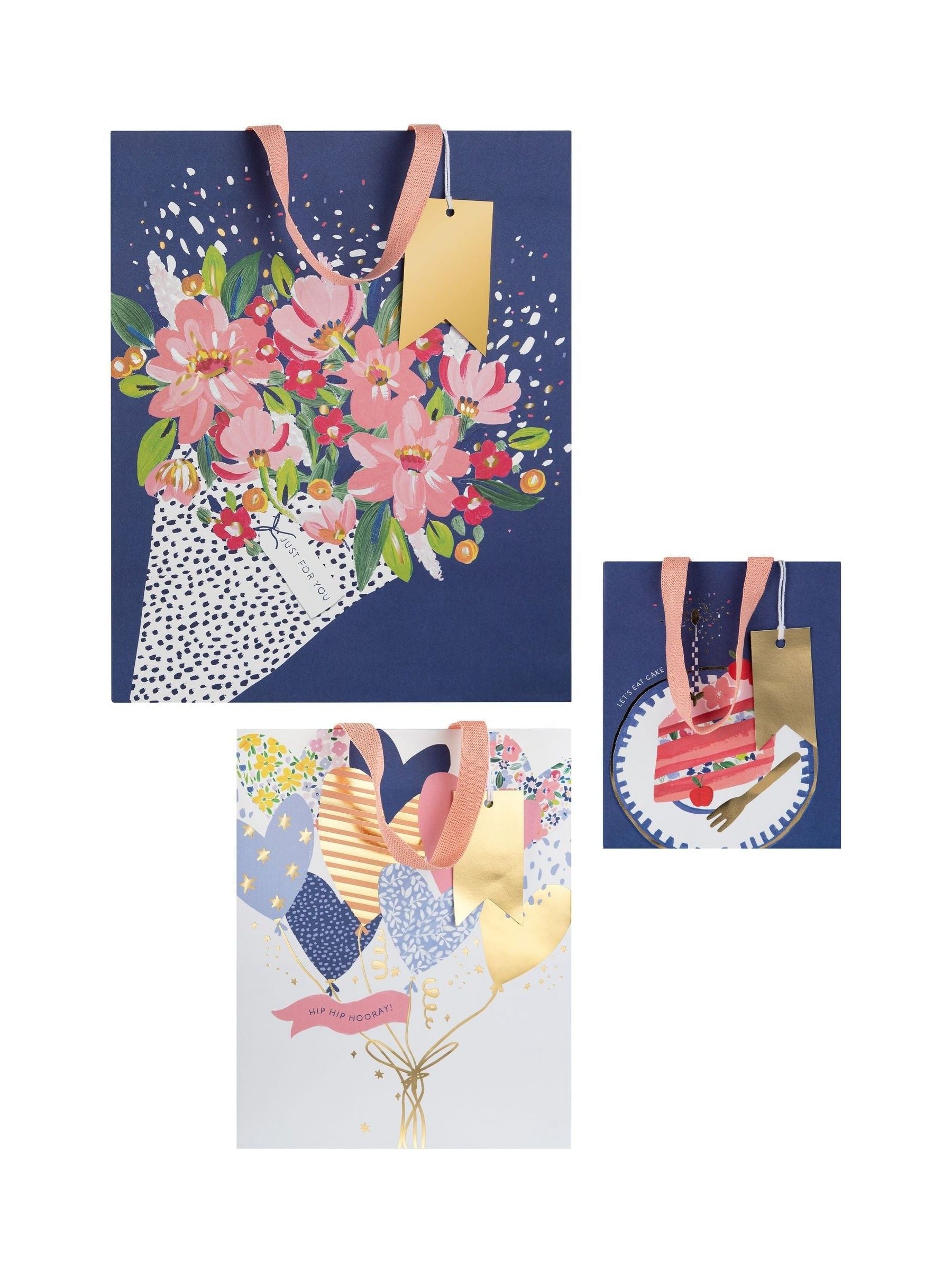 Hallmark set of 3 blue illustrated gift bags, imported from the UK