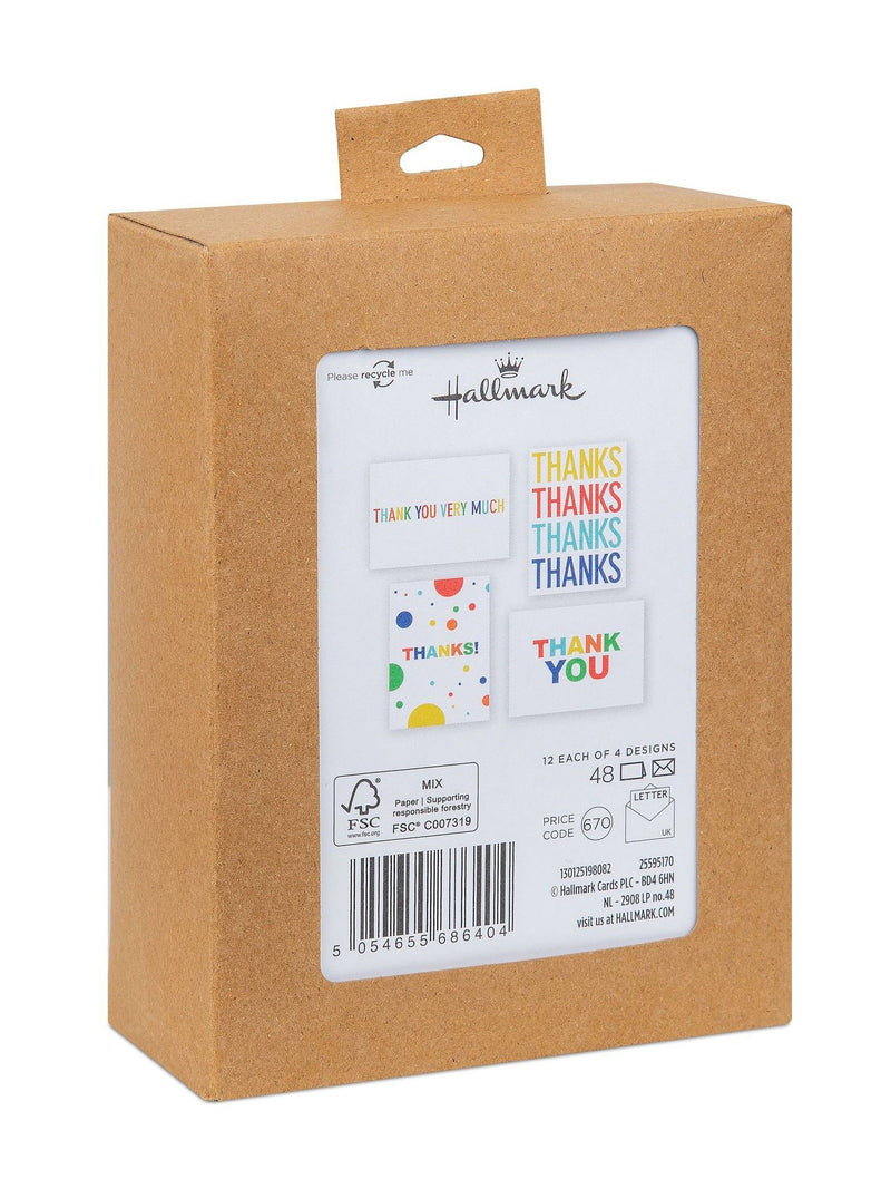 Hallmark 48 pack thank you cards with rainbow designs (British brand)