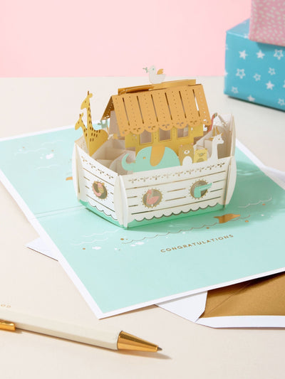 Next Hallmark White New Baby Card 3D Pop-up Noah's Ark Design- Buy online at McGrocer