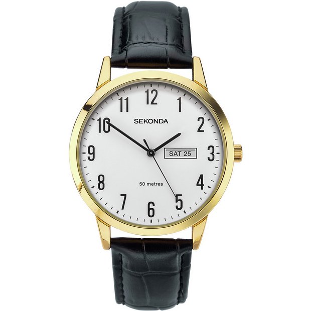 Sekonda men's watch white dial leather strap 40mm, UK version
