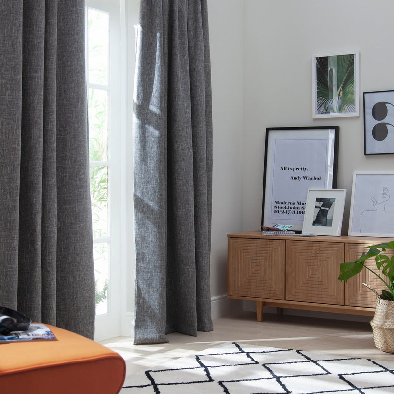 Habitat Thermal Blackout Linen Look Pencil Pleat Curtains - Charcoal -168x229cm