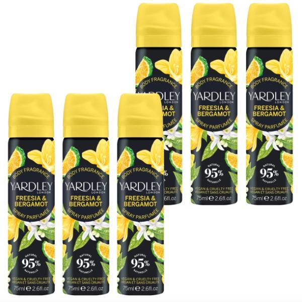 Yardley Freesia & Bergamot body spray 6x75ml (British brand)