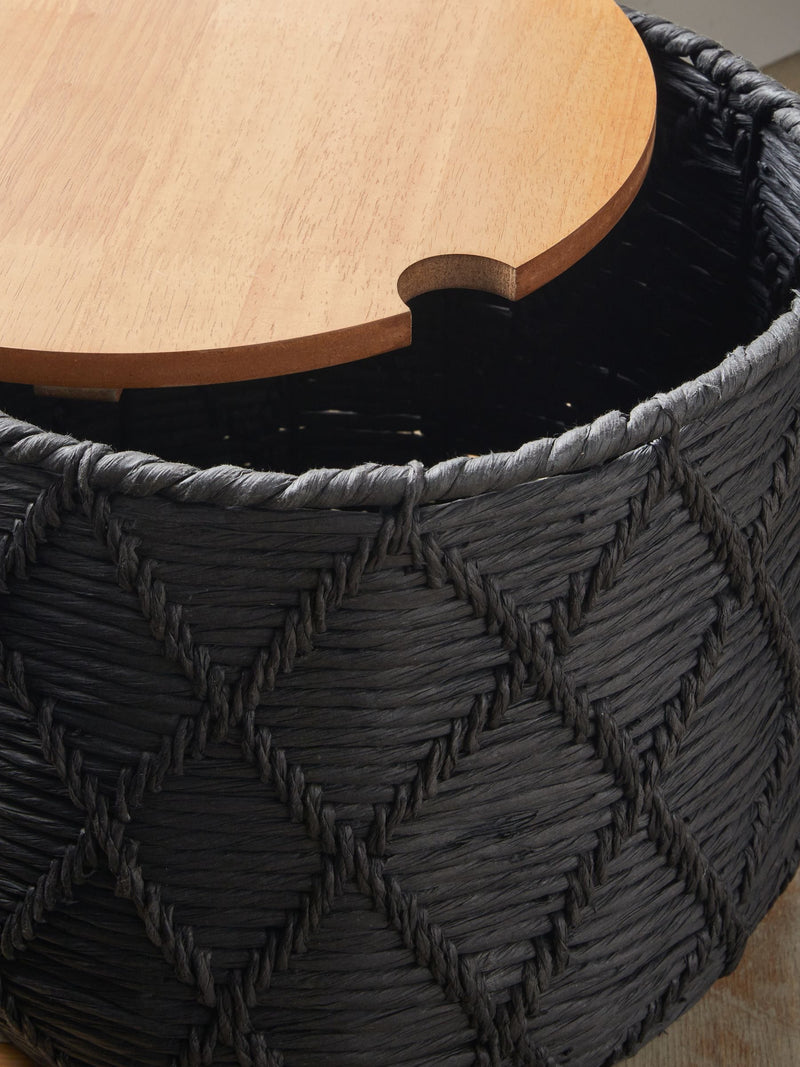 Black and wood lidded storage baskets set of 2, UK version