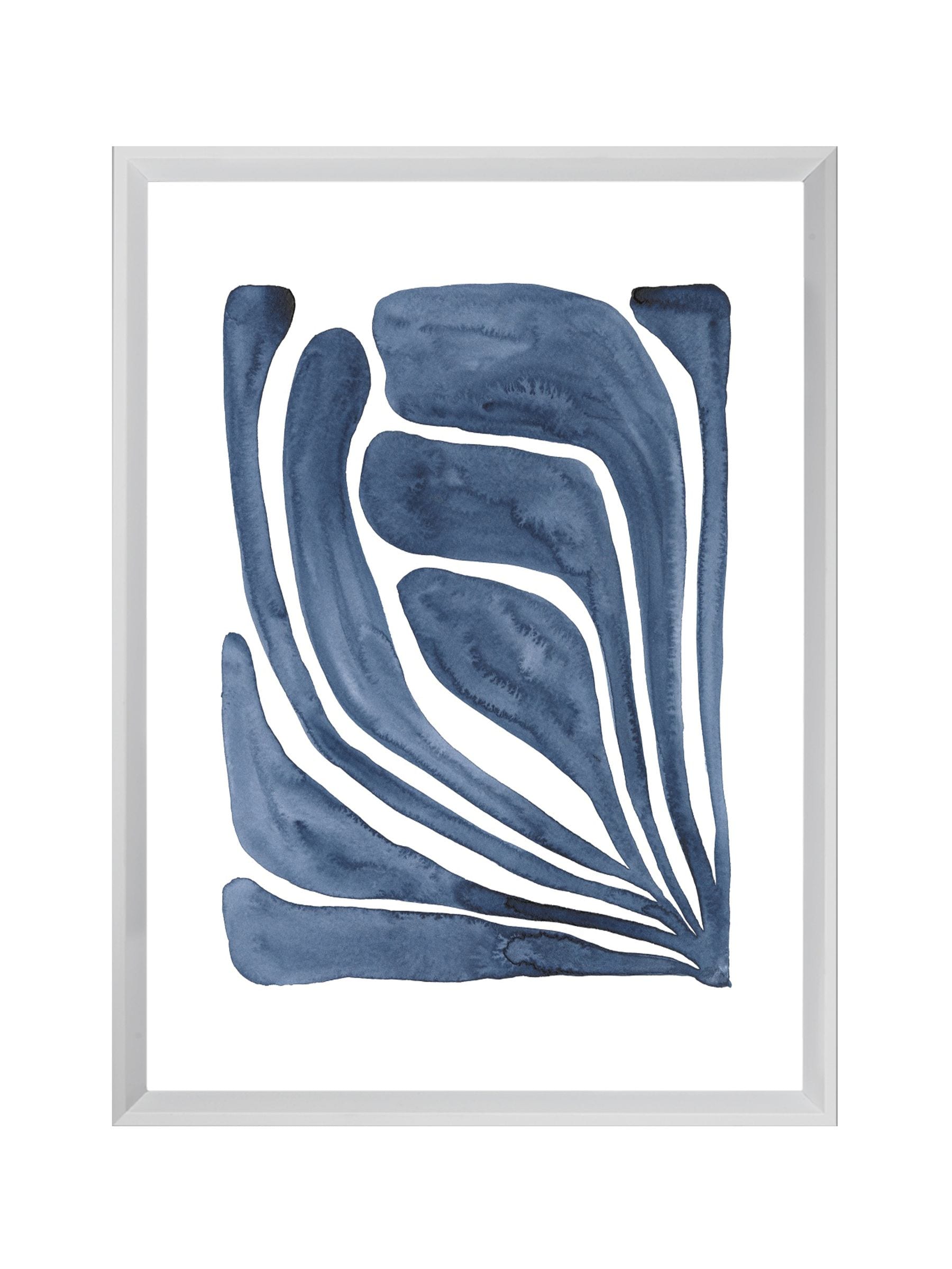 Brookpace Lascelles blue leaf artwork in white frame 26x22 - British product